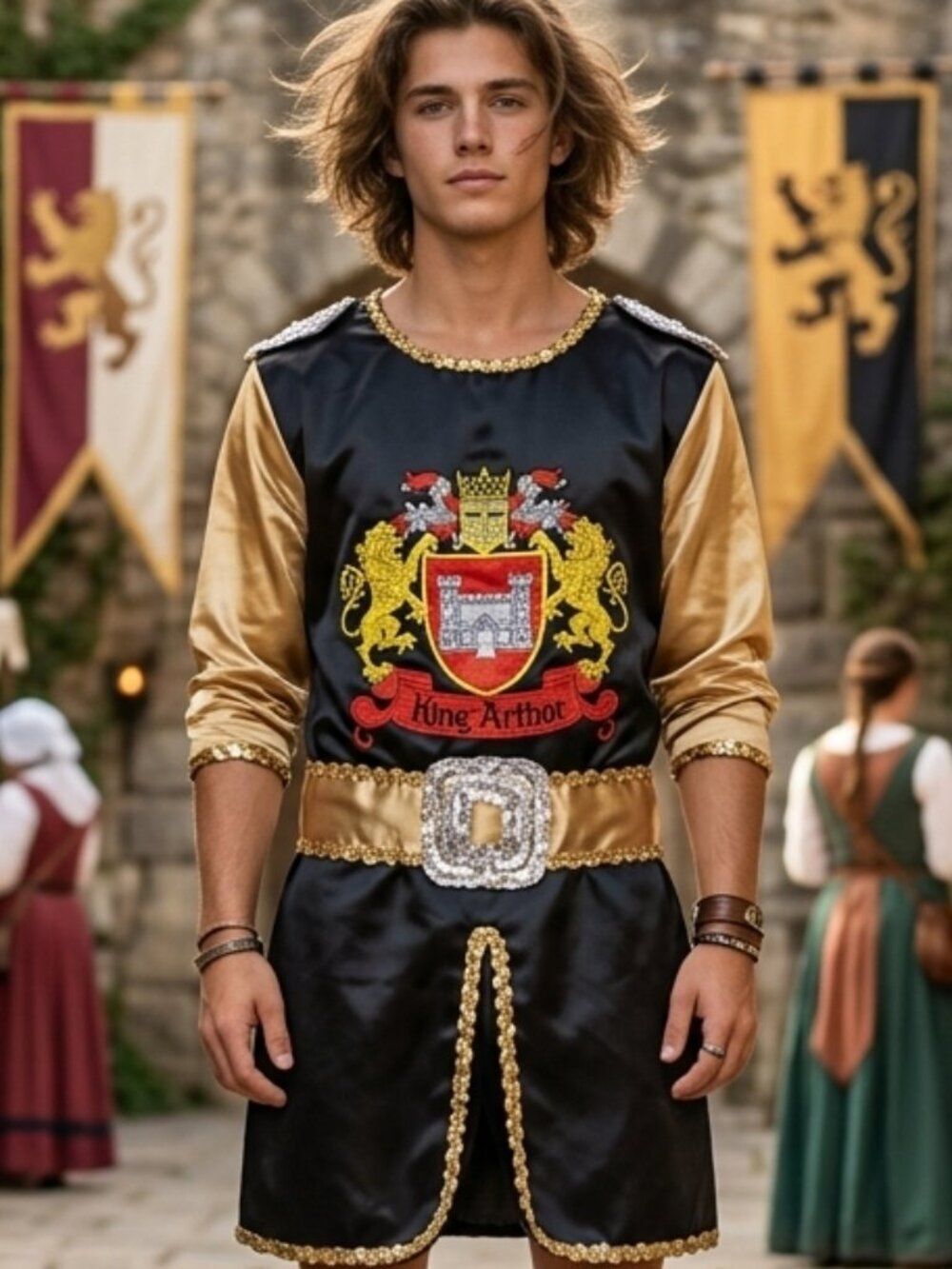 King Arthur Royal Costume Tunic | Black & Gold | Size XL
